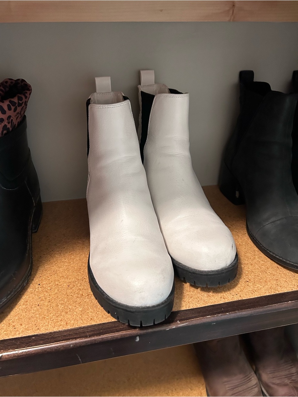 MIA White Leather Chelsea Lug Ankle Boots